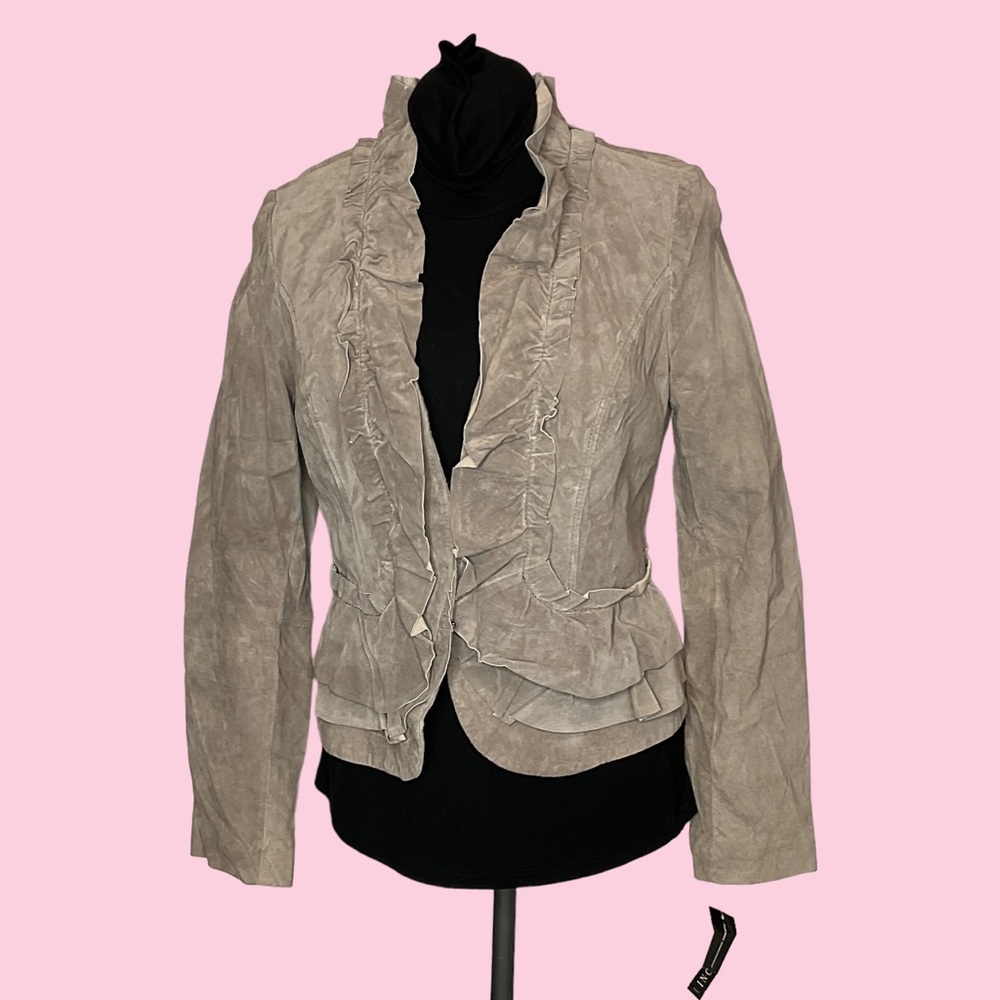 INC International Concepts - Size M Taupe Suede Ruffled Jacket (orig. $199)